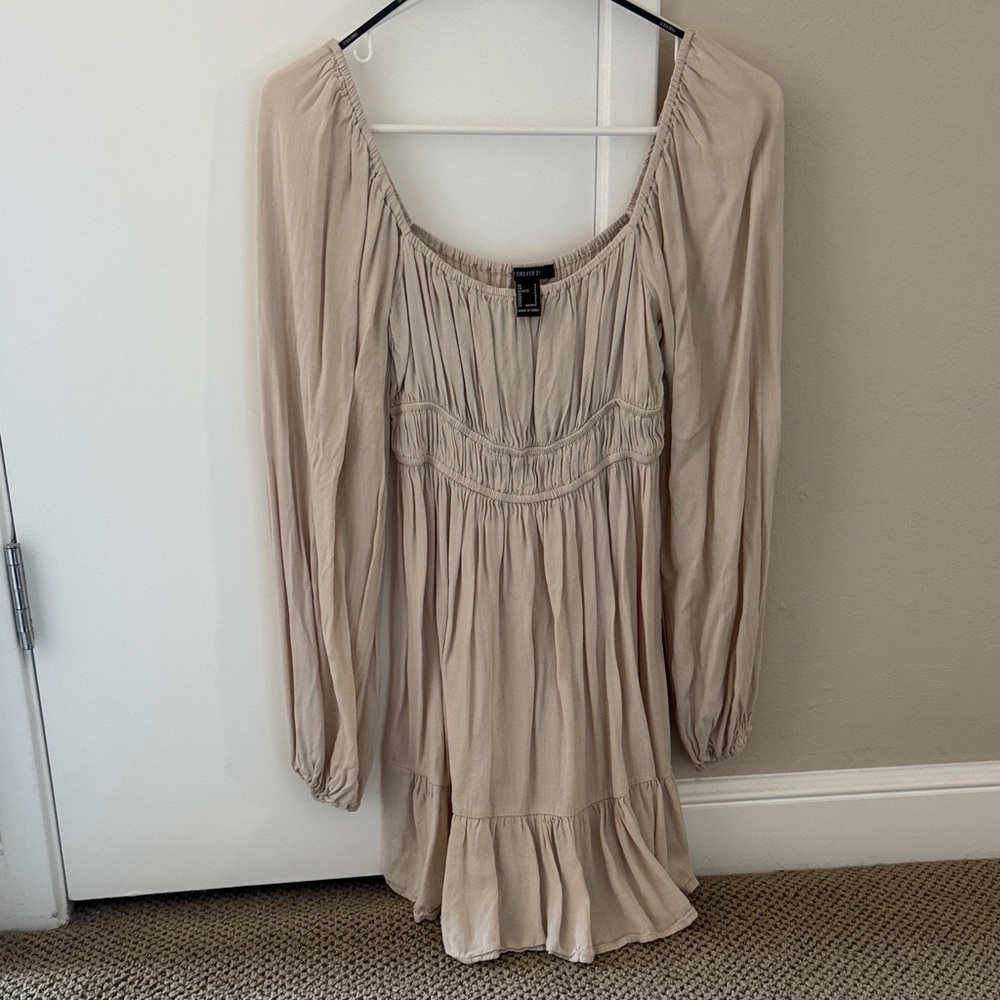 Forever 21 Cream Dress with Long Sleeves
